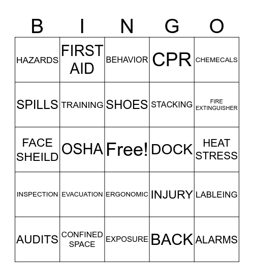 December Safety Bingo Card