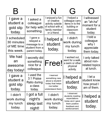 HED in DECEMBER - SUPPORT STAFF Bingo Card