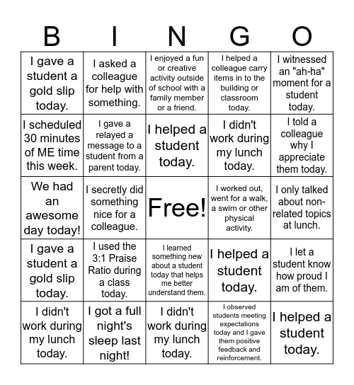 HED in DECEMBER - SUPPORT STAFF Bingo Card
