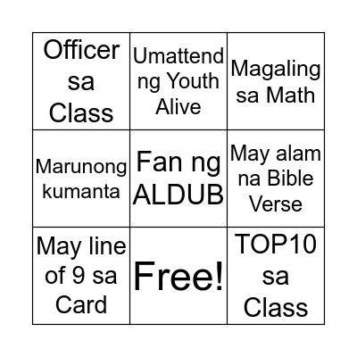 YA CLUB Bingo Card