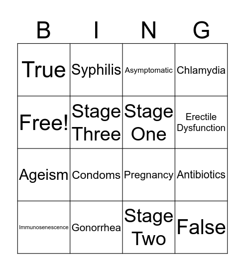Older Adults and STDs Bingo Card