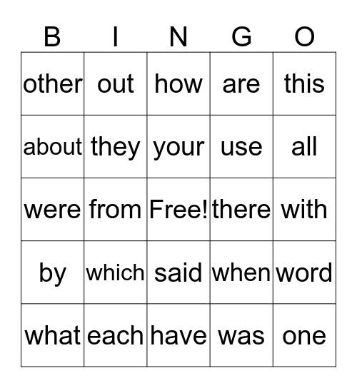 Fry First 100 Words 1 55 Bingo Card