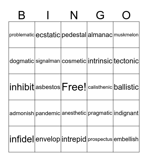 3.4B Words Bingo Card