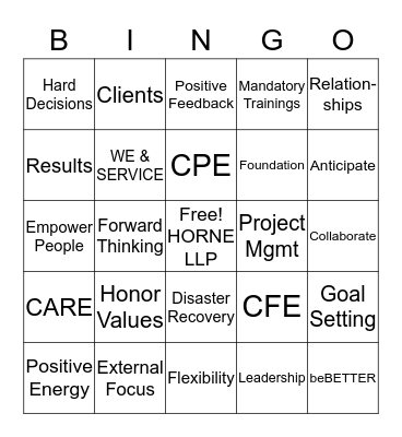 HORNE "WiseFirm" BINGO Card