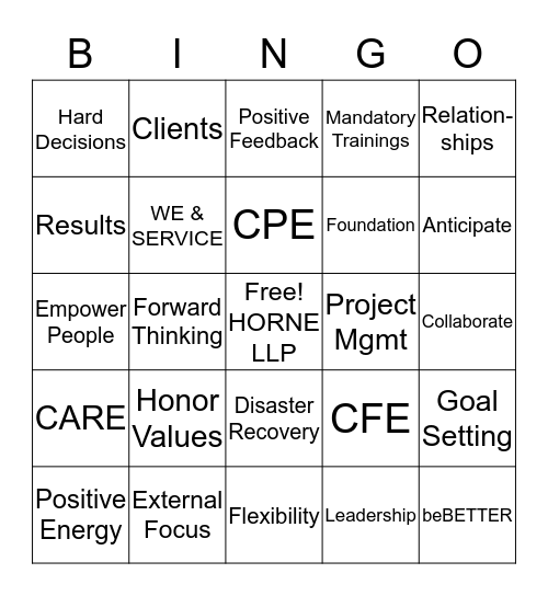 HORNE "WiseFirm" BINGO Card