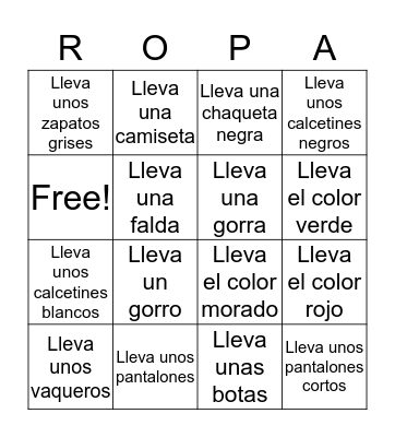 BINGO: LA ROPA Bingo Card
