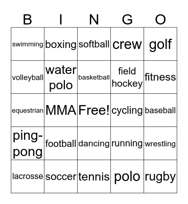 Sports Bingo Card