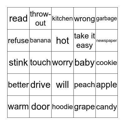 Vocabualry Bingo Card
