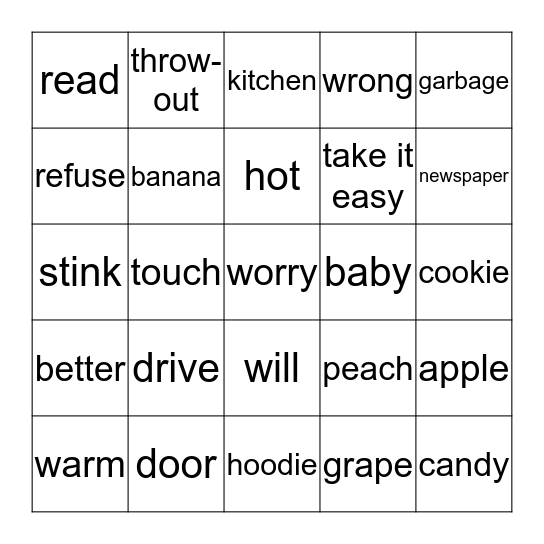 Vocabualry Bingo Card