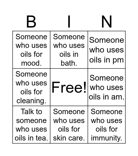 Essential Oils Bingo Card