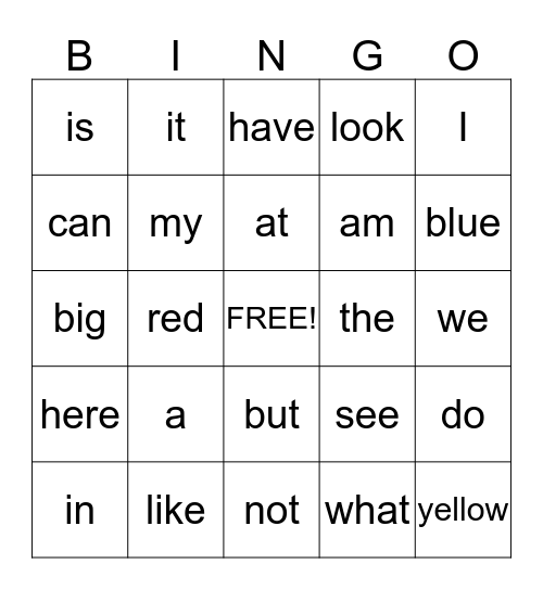 Word Wall Word Bingo Card