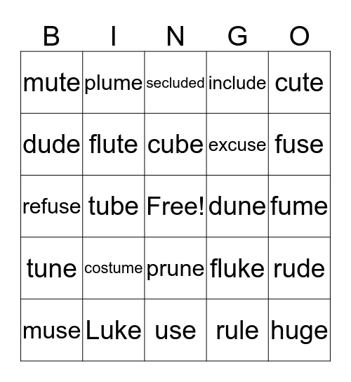 Long /u/ Bingo Card