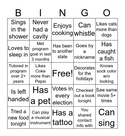 Find Someone Who... Bingo Card