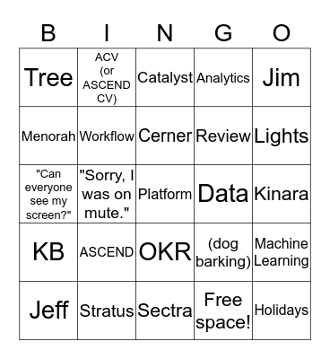 ASCEND Holiday Bingo Card
