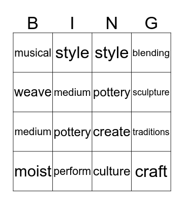 Unit 1 Traditions Bingo Card