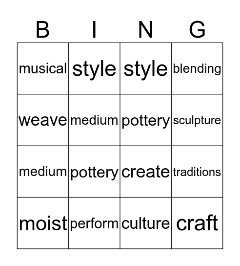 Unit 1 Traditions Bingo Card