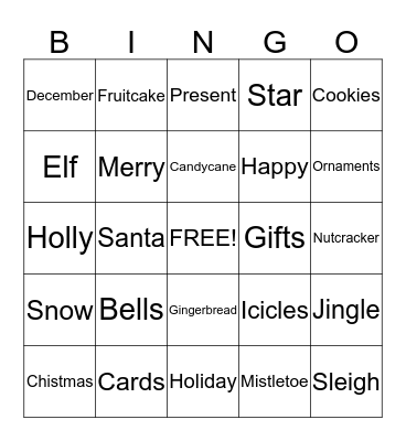 Happy Holidays 2013 Bingo Card