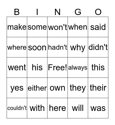 Sight Words (List 3) Bingo Card
