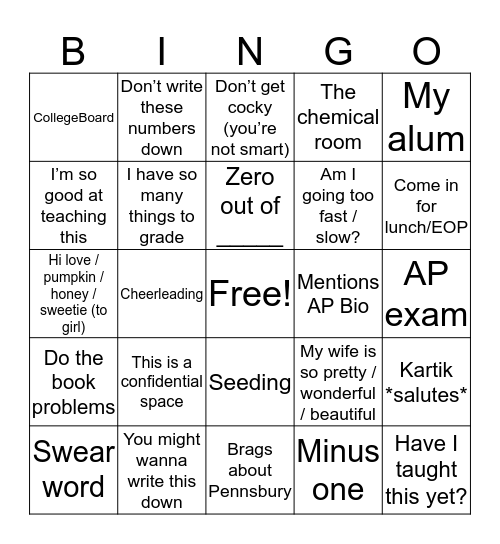 Roberts-isms Bingo Card