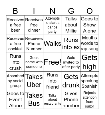 Blithe's Night Out Bingo Card