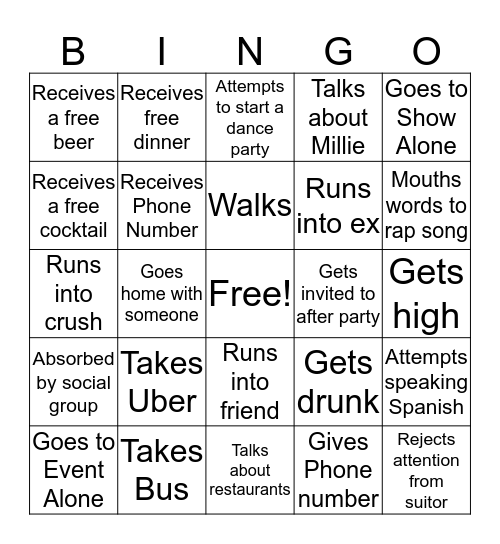 Blithe's Night Out Bingo Card