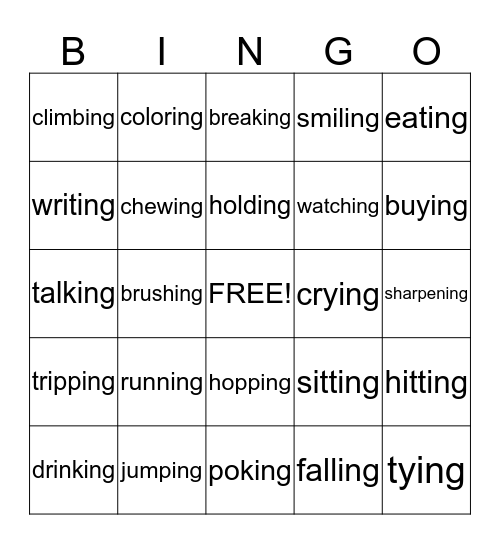 Action Verbs Bingo Card