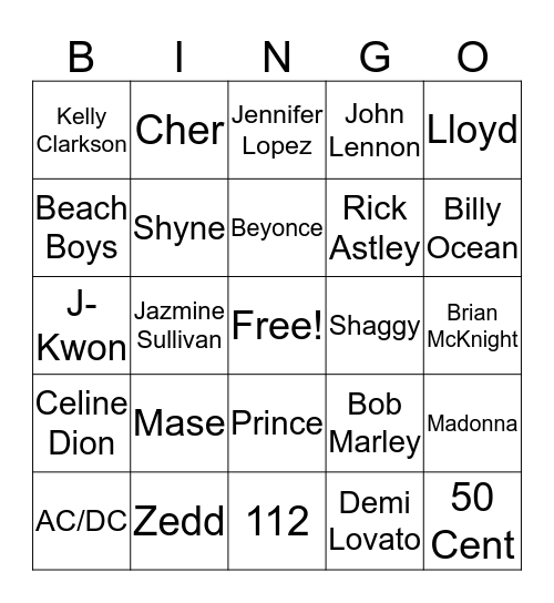 Music Bingo Card
