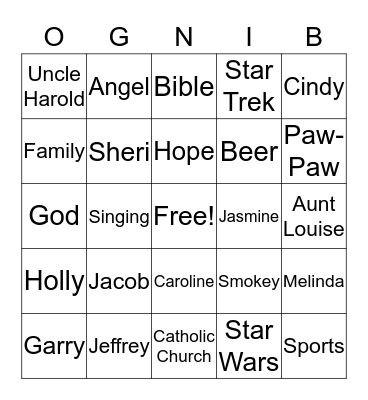 Barry's Favorites Bingo Card