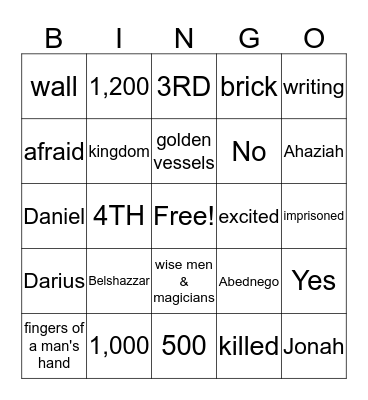 Belshazzar's Feast Bingo Card