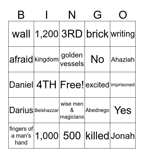 Belshazzar's Feast Bingo Card