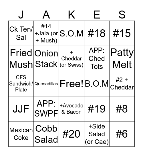 Jake's Server Bingo Card