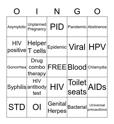 BINGO for HIV and AIDs! Bingo Card