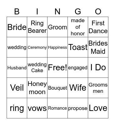 Chacity Bridal Shower Bingo Card