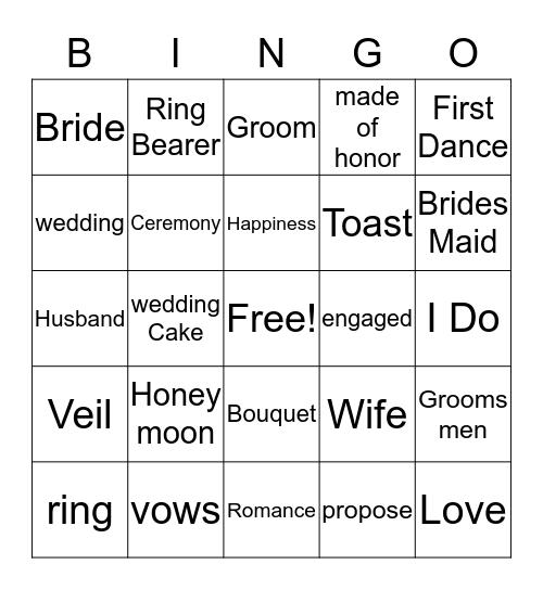 Chacity Bridal Shower Bingo Card