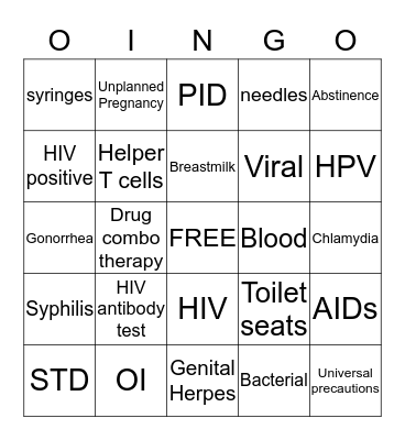 BINGO for HIV and AIDs! Bingo Card