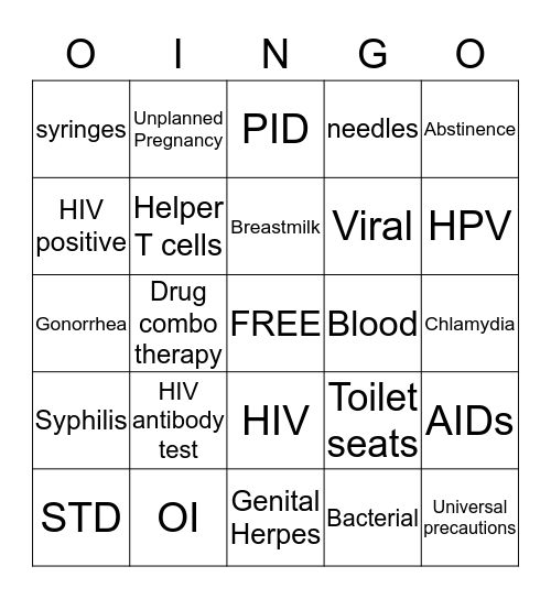 BINGO for HIV and AIDs! Bingo Card