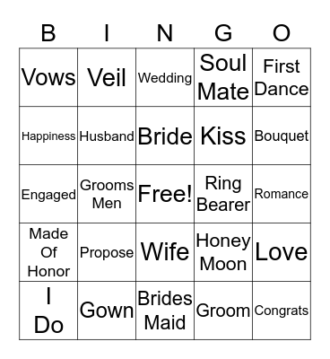 Chacity Bridal Shower Bingo Card