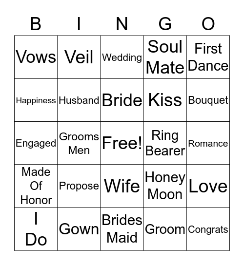 Chacity Bridal Shower Bingo Card