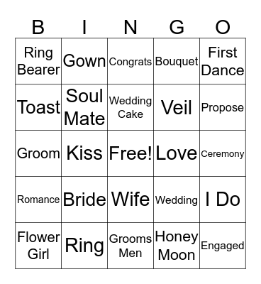 Chacity Bridal Shower Bingo Card