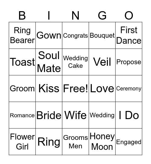 Chacity Bridal Shower Bingo Card