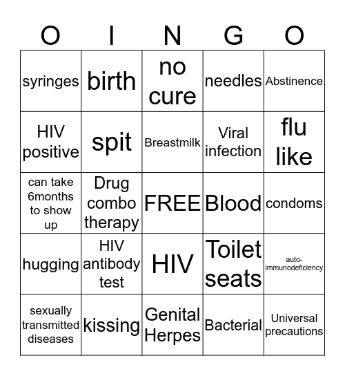 BINGO for HIV and AIDs! Bingo Card