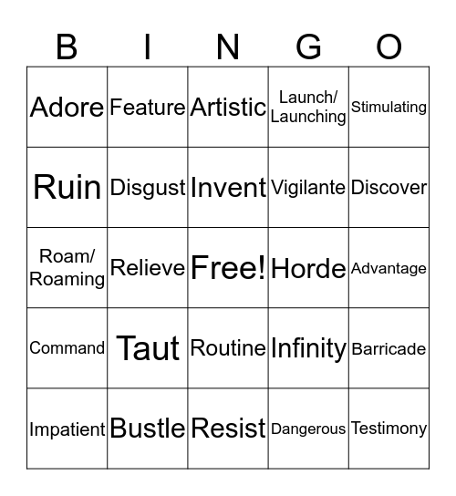 Vocab Bingo Card
