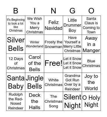 Christmas Songs Bingo Card