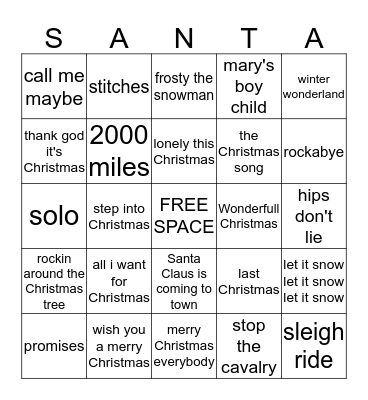 rock n roll bingo IT'S CHRISTMAS Bingo Card