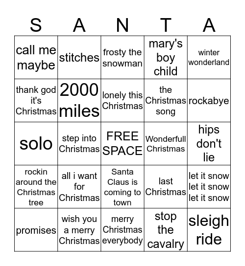 rock n roll bingo IT'S CHRISTMAS Bingo Card