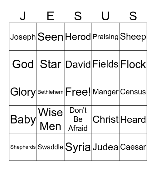 Luke 2 Christmas Story Bingo Card