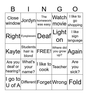 Untitled Bingo Card