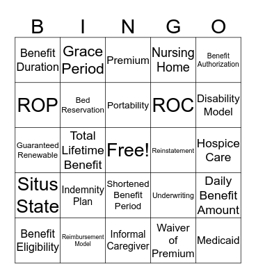 LTC Glossary Terms  Bingo Card