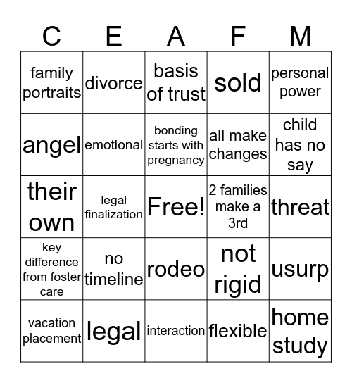 8 Core Issues Bingo Card