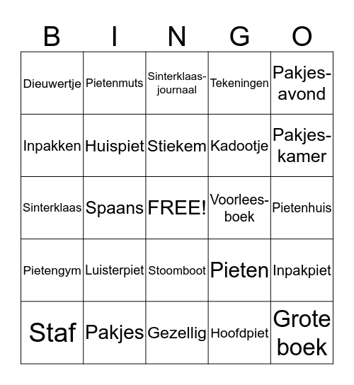 Sinterklaasbingo Card